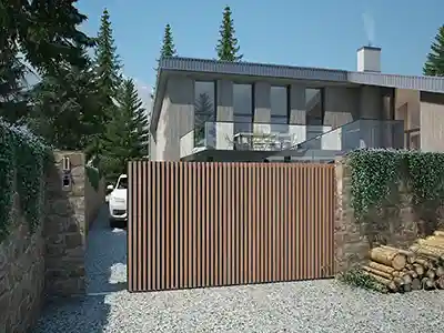 Portail coulissant en bois tasseaux